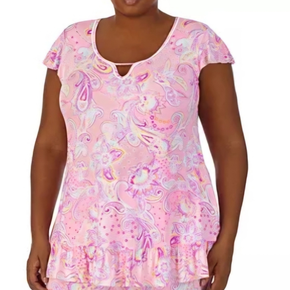 Ellen Tracy 1X lightweight Pink Paisley Print Short Sleeve Top